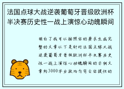法国点球大战逆袭葡萄牙晋级欧洲杯半决赛历史性一战上演惊心动魄瞬间 法国点球大战逆袭葡萄牙晋级欧洲杯半决赛历史性一战上演惊心动魄瞬间